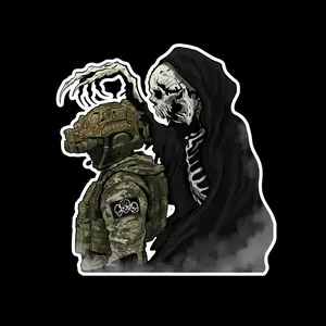 Grim Reaper Tactical Soldier Sticker, Death & War Concept Art, Dark Military Decal