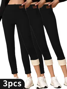 3-piece women's fleece tights, suitable for fitness and yoga, cycling and running, home casual fleece tights, casual sports tights, fleece warmth, casual and versatile, slimming tights, women's fleece tights, outdoor sports clothing
