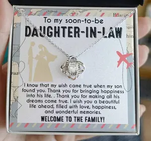 Daughter-in-Law Into His Life Love Knot Necklace, Wedding Gift, Jewelry From Mother-In Law, Gift for Bride and Daughter in Law
