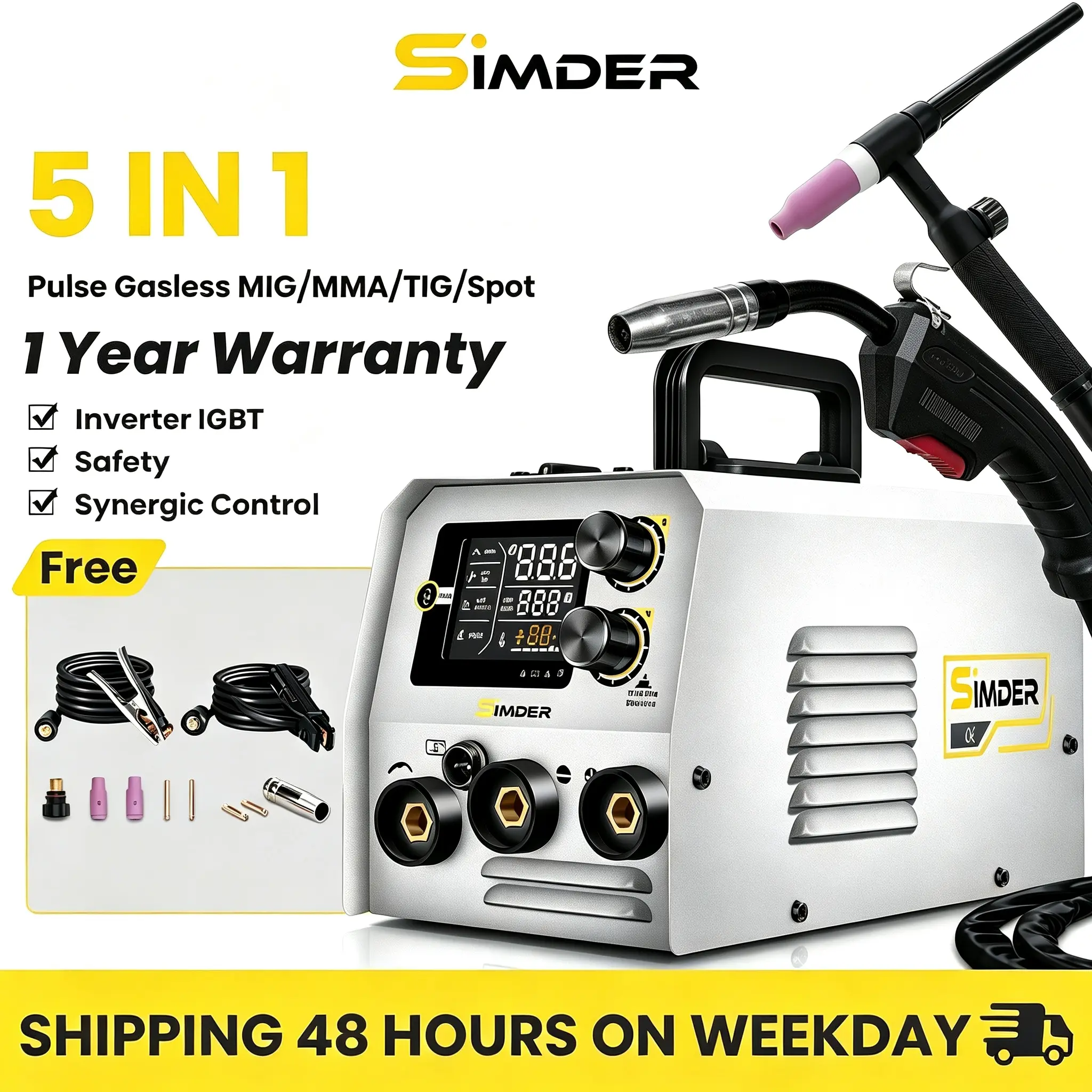 S SIMDER All Pulse MIG Welder, 140A 110V/220V 5-in-1 Pulse/MIG Flux Core/Stick/Lift TIG/Spot with WP17V TIG Torch Multi Process Welding Machine, Synergic Portable IGBT Inverter Welder for Home DIY, Garage Projects & Metal Repair
