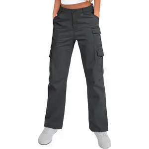 Cargo Pants Cotton Outdoor Hiking Elastic Waist Work Trousers with 8 Pockets
