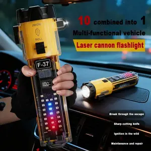 10 in 1 Rechargeable Multi-Function Laser Flashlight with High Lumen LED, Emergency Hammer with Window Breaker, Perfect for Car, Home, Outdoor Survival, and Personal Safety