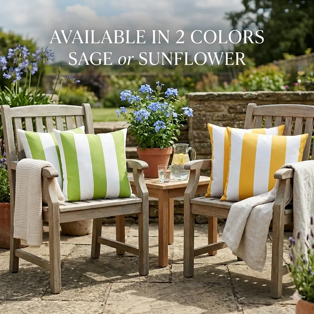 18x18 in. Waterproof Outdoor Throw Pillows for Patio, Porch, and Poolside Seating, Wide Stripe, Set of 2, Green or Yellow