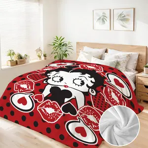 BETTY BOOP 90"x108" Large Size Cartoon Flannel Blanket Soft Warm Cozy for Couch Bed Travel Office Versatile All Season Gift Women's Comfort Accessory Made in USA