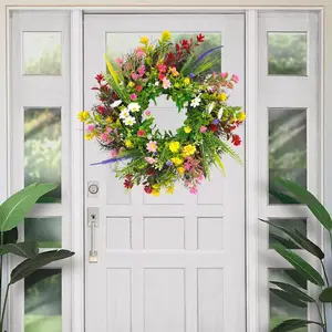 Spring Summer Faux Flower Wreath, Front Door Yard Hanging Decor, Gate Hanging Photography Prop, Decoration for Home Garden