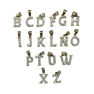 14K Gold Small Letter Pendants with Sparkling Cubic Zirconia