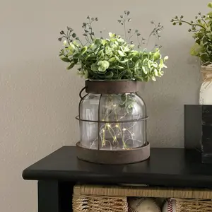 Vintage Glass Farmhouse Vase, Rustic Lantern Decor with Plants, Flowers, Lights, Vintage Style Vases for Home Decor, Floral Arrangement, Hostess Gift