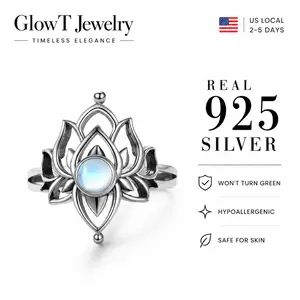 925 Sterling Silver Moonstone Lotus Witch Ring | Lunar Protection & Intuition Jewelry for Modern Witches