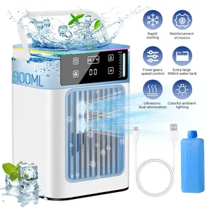Desktop Tower Fan with Humidifying Mist | 3-Speed USB Powered Mini Fan, 900ml Tank & Ice Box for Refreshing Air in Small Spaces