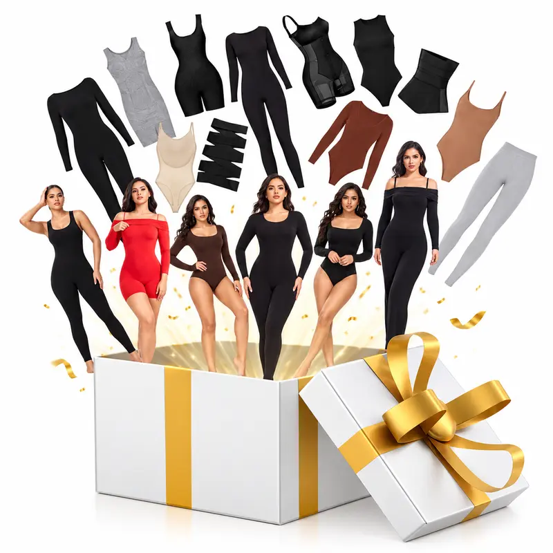 Soo Slick Women's High-Quality Stretchy Spandex-Nylon Basic Style Mystery Box - 4 Fashion Pieces (Bodysuit, Playsuit, Jumpsuit, Waist Trainer, Wrap, Leggings, Shapewear, Bralette) - Minimalist, Casual, Comfortable, Fit, Hand Wash Only, Halloween