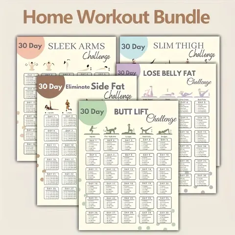 10pcs 30 Day Home Exercise Challenge Poster Set, Visual Learning Tools, Fitness Plan for Arm Thigh Hip Abdominal Fat Side Fat Exercises, 10 Piece Workout Guide