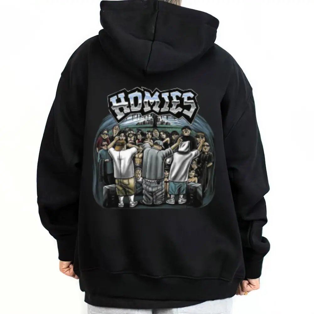 Women's Polyester Unisex Hoodie - Homies Color, Casual Chicanos Cholo Mexican Style Streetwear Outfits
