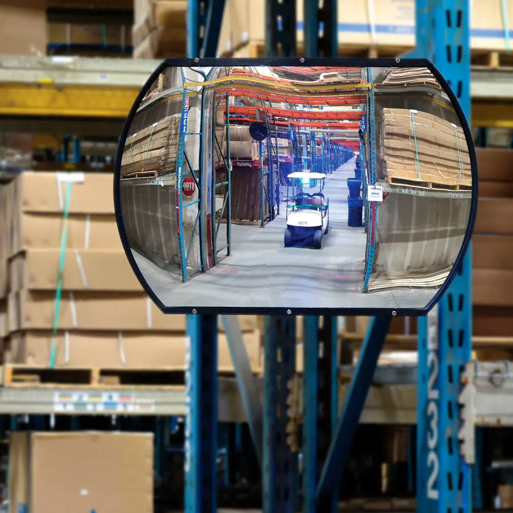Global Industrial 670551 Silver Roundtangular Acrylic Convex Safety Mirror - Indoor 20x30 in, 160-Deg Wide View, Adjustable Wall Mount Bracket, Durable Plastic, Deters Theft, Prevents Injuries & Blind Corners Accidents