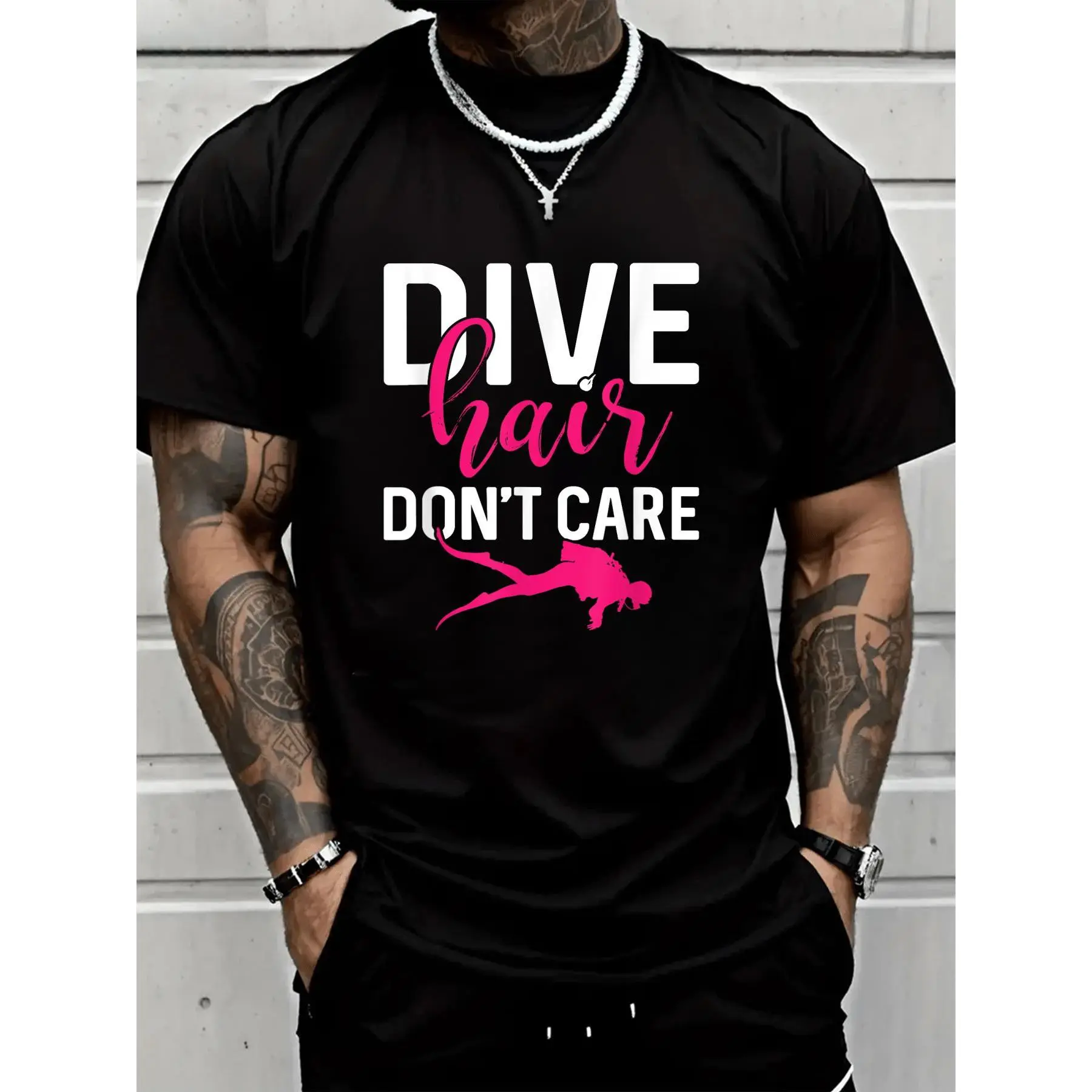 100% Cotton Unisex Dive Hair Don’t Care Funny Scuba Diving Diver Women T-Shirt, Breathable, Comfortable, Summer & Spring Essential