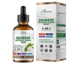 4-in-1 Soursop Bitters Liquid, Soursop Oil with Sea Moss & Black Seed Oil & Ashwagandha, for Immune & Digestive & Cell Support, Sugar-Free | Non-GMO | Vegan (2 Fl oz) Slightly Sweet Flavor