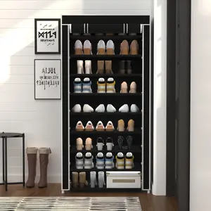 Lightweight DIY 4/8/10 Tier Shoe Rack Organizer Portable Shoe Shelf with Nonwoven Fabric Cover for Closet Hallway Bedroom Entryway Easy Assembly Footwear Organization