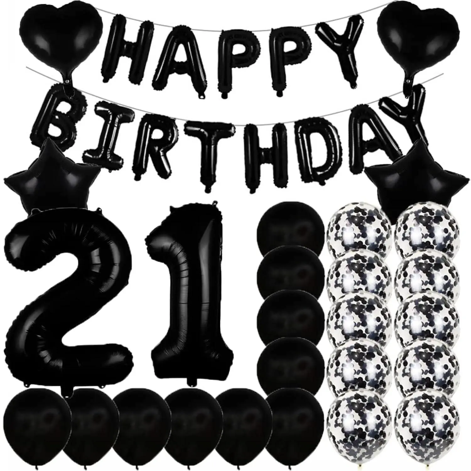 Sweet 21Th Birthday Decorations Party Supplies,Black Number 21 Balloons,21Th Foil Mylar Balloons Latex Balloon Decoration,Great 21Th Birthday For Girls,Women,Men,Photo Props