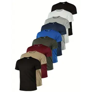 [9pcs Premium Solid Color T-Shirts] 9pcs Men's Premium Solid Color Crew Neck T-Shirts - Ultra-Breathable, Quick-Drying, Moisture-Wicking with Slight Stretch for Comfort - Ideal for Summer Workouts, Running, Gym & Casual Attire in Black, Whi