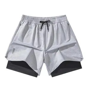 Men’s quick-dry fitness shorts with anti-chafing lining, men’s double-layer running shorts with zippered pockets, breathable sports shorts with built-in padding