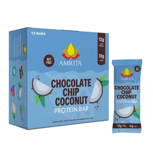 Amrita Chocolate Chip Coconut Protein Bar 12g Plant-Based Protein 10g Fiber Nut-Free Allergen-Friendly 12 Bars