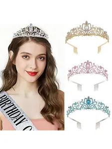 Bridal Headwear Sparkling Crown Headband Wedding Hair Accessory for Princess Party Birthday Decoration