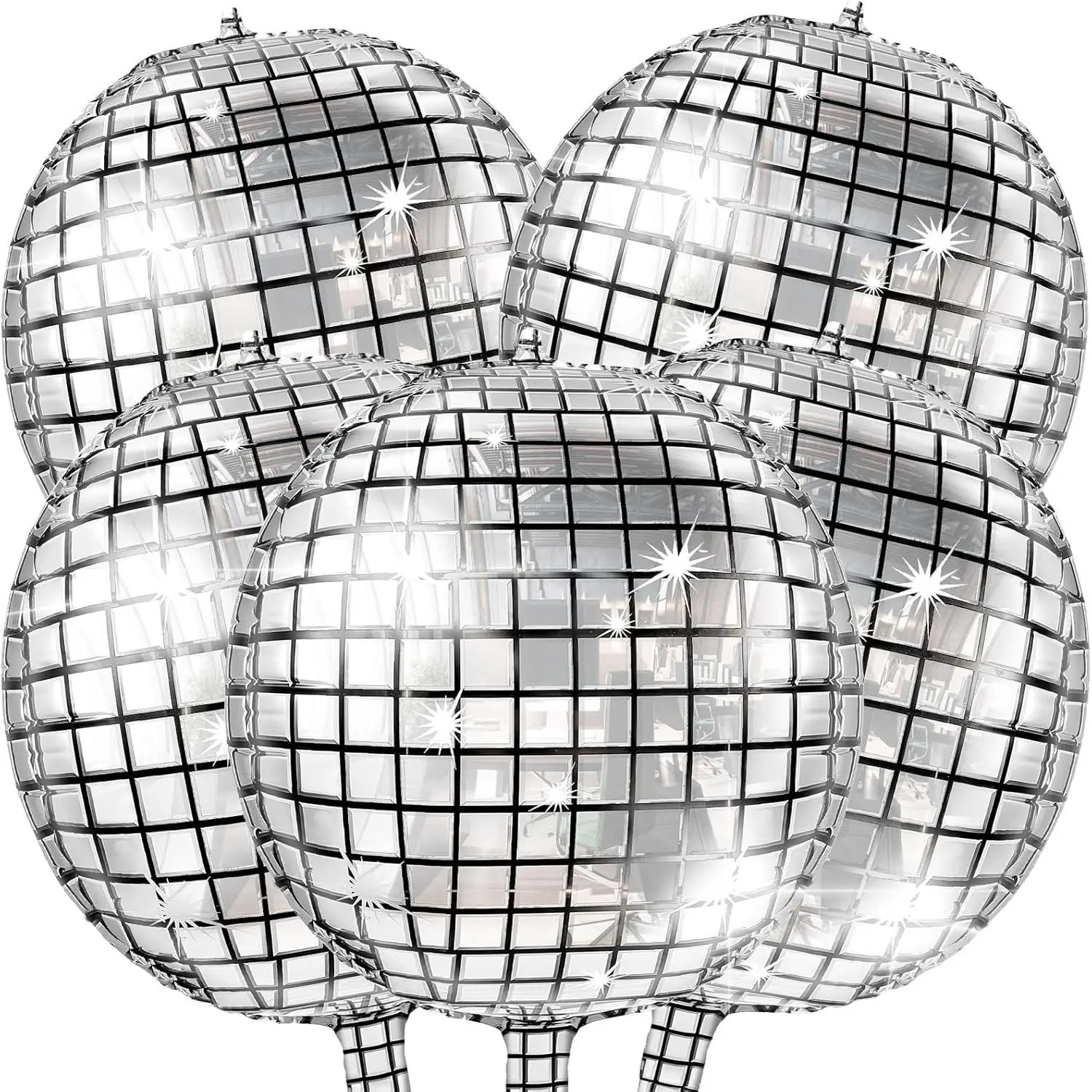 5 count Big  Disco Ball Balloons, 22 Inch, Disco Party Decorations, 4d Foil Sphere Balloons for 70s Theme Decor, Graduation Dance Party Decorations