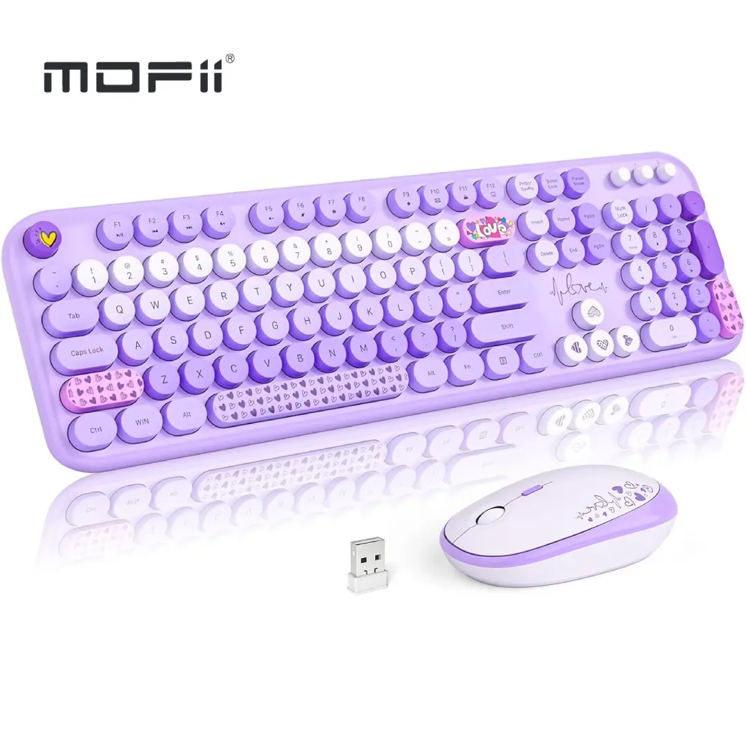 MOFII Retro 2.4GHz Wireless Keyboard and Mouse Combo - Ergonomic Full-Size Keyboard with Number Pad, Cute Wireless Mouse for PC, Desktops, Laptops (Windows XP/7/8/10), Ergonomic Keyboard