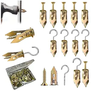 60 count Self Drilling Drywall Anchors Kit (30 Anchors +25 Screws +5 Hooks) - No Drill Needed,  Wall Anchors for TV, Shelves, Cabinets - Zinc Plated Steel & Stainless Drywall Repair Kit