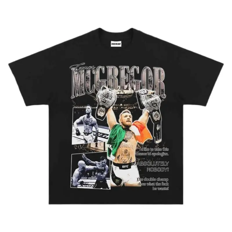 Conor McGregor Vintage Graphic Tee (Viral) Retro UFC MMA Boxing Shirt 180g 100% Cotton Oversized Streetwear T-Shirt Unisex Crew Neck Sports Apparel Soft Breathable Summer Outfit Trendy Fight Fan Gift Casual Wear Men Clothing Sale TikTok Shop Deals