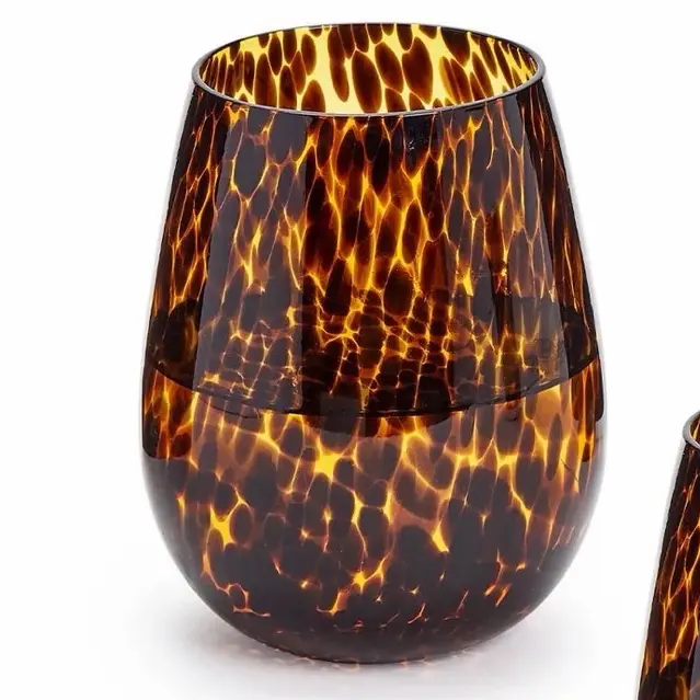 Tortoise Print Stemless Wine Glass   The price is per glass Drinkware