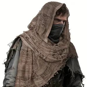 Unisex Vintage Linen Four-season Beggar Style Hanging Beard Shawl Fashionable Versatile Casual Scarf Decorative Accessory Sand Dune Costume Desert Hooded Shawl Scarf Medieval Viking Half-cloak Renaissance Clothing