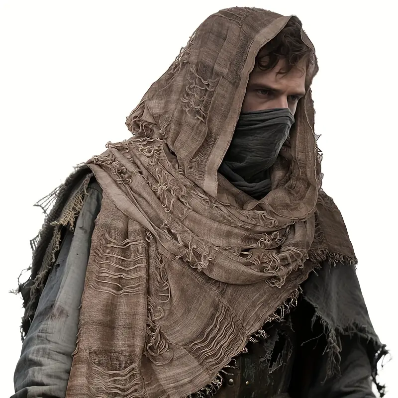Unisex Vintage Linen Half-Cloak, Beggar-Style Hooded Shawl for All Seasons Casual Wear & Medieval Renaissance Costume Accessory, Beggar Look, Desert Costume