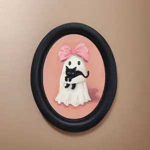 Vintage Art Style Bow Cat Decorative Home Item, Hanging Decor, Perfect for Halloween Christmas Thanksgiving Wall Decoration