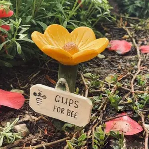 Colorful Ceramic Bee Water Feeder, Pollinator Drinking Bowl with Sign, Outdoor Yard Decor, Nature Gift, Garden Ornament