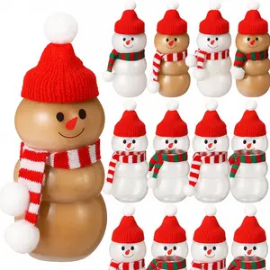 3 BOTTLES A PACK Christmas Snowman Drink Bottles With Caps And Scarves Reusable Plastic Snowman Shaped Containers Perfect For Holiday Party Supplies Festive Table Decor