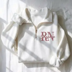Custom Nurse Embroidered Quarter Zip Sweatshirt, Registered Nurse Sweatshirt, Rn Nurse Sweatshirt, RN Gift, Monogram Nurse Gift