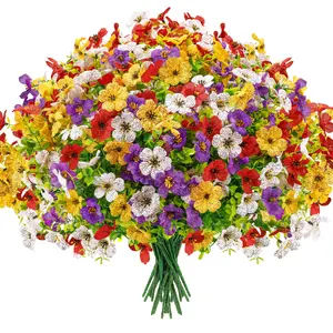 Der Rose 24 Bundles Artificial Plants for Outdoors Fake Flowers Spring Decoration Silk Colorful Daisy UV Resistant for Home Porch Garden Decor Silkflowers Decorative