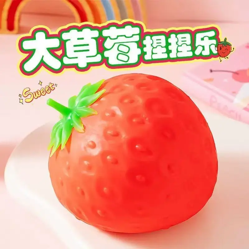 Toymendous 5" Extra Large Squeeze Strawberry Squishy Stress Ball - Safe Non-Toxic Durable Fruity Fidget Toy for Kids Ages 3+, Adults - Stress Relief, Sensory Play (Home Decor Doll Ornament Statue)