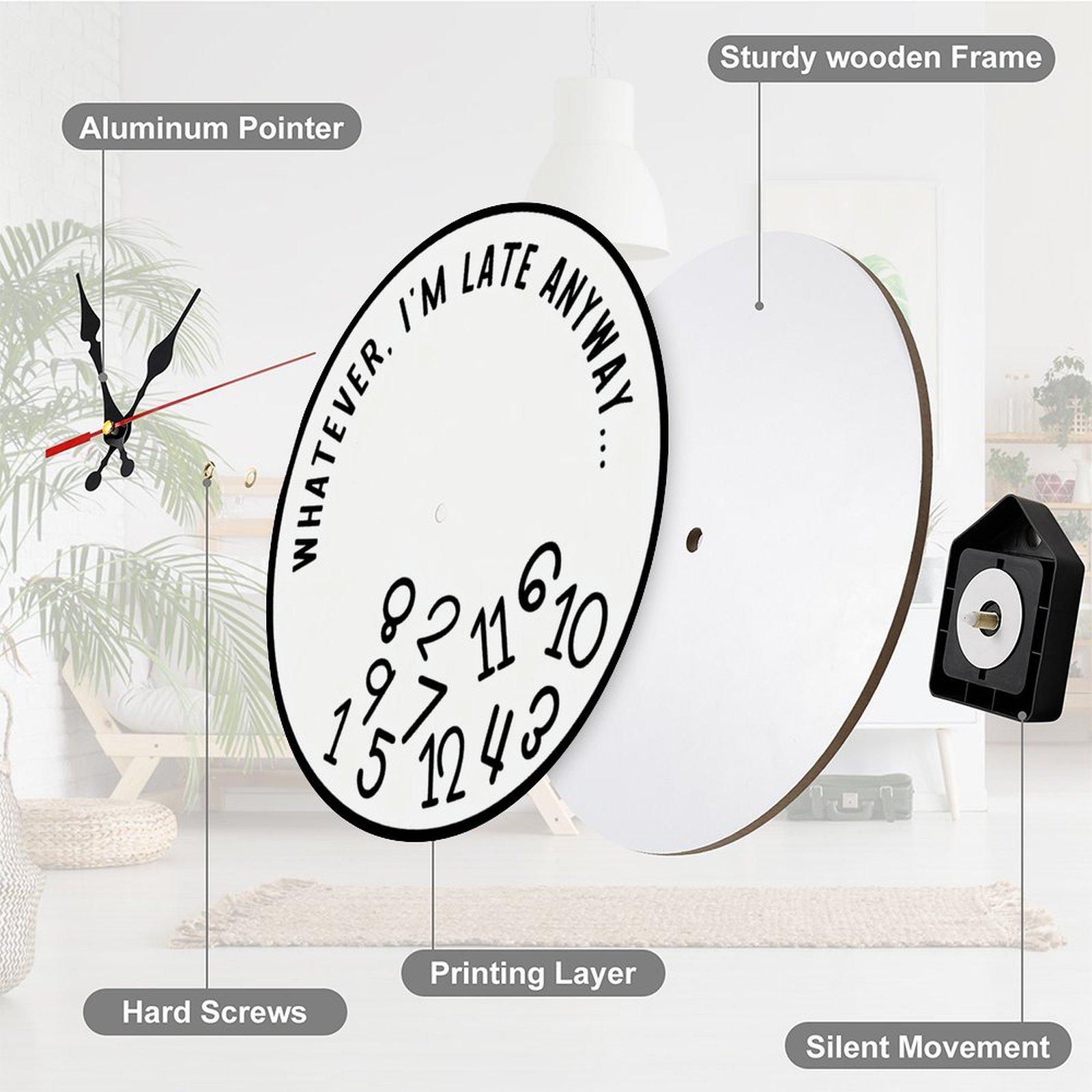 Funny Sarcastic "I'm Late Anyway" Wall Clock | 12in Silent Sweep Movement Novelty Gag Gift, Humorous Office Decor, Ideal for Home, Dorm, Man Cave, Battery Not Included