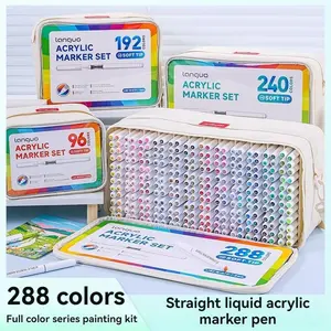 288 Color Acrylic Paint Marker Pen Set, Christmas Gift, Soft Brush Tips, Handbag Style Storage Base, Waterproof Art Brushes