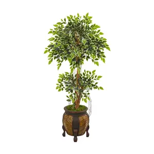 59in.  Variegated Ficus Artificial Tree in Decorative Planter