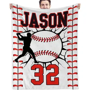 Personalized Custom Name and Number Baseball Blankets with Name Numbers, Custom Baseball Team Game Throw Flannel Blankets Stuff Easter Gifts for Boys Sports Lover Fans Kids Adult
