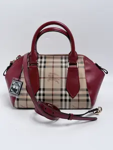 Pre-owned BURBERRY Canvas Shoulder Bags Haymarket Check Small Blaze Satchel Military Red Shoulder Handle Handbag SH412BR