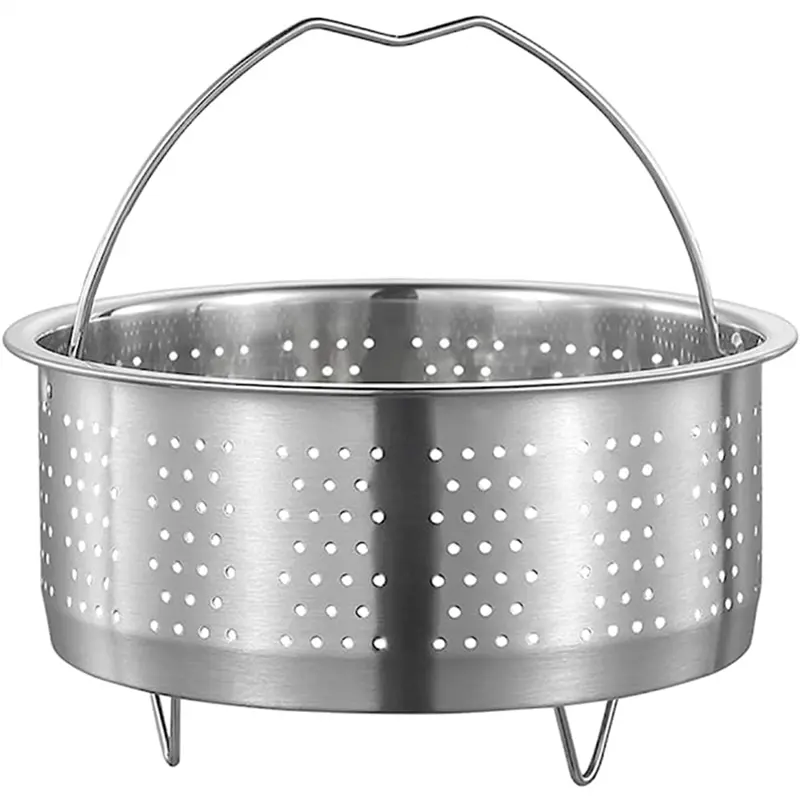 Stainless Steel Steamer Basket Insert with Smooth Handle - 20x20x9.5cm Rice Cooker Perforated Steaming Rack, Non-Hazardous Colander Strainer for Steam Cooking of Vegetables, Eggs