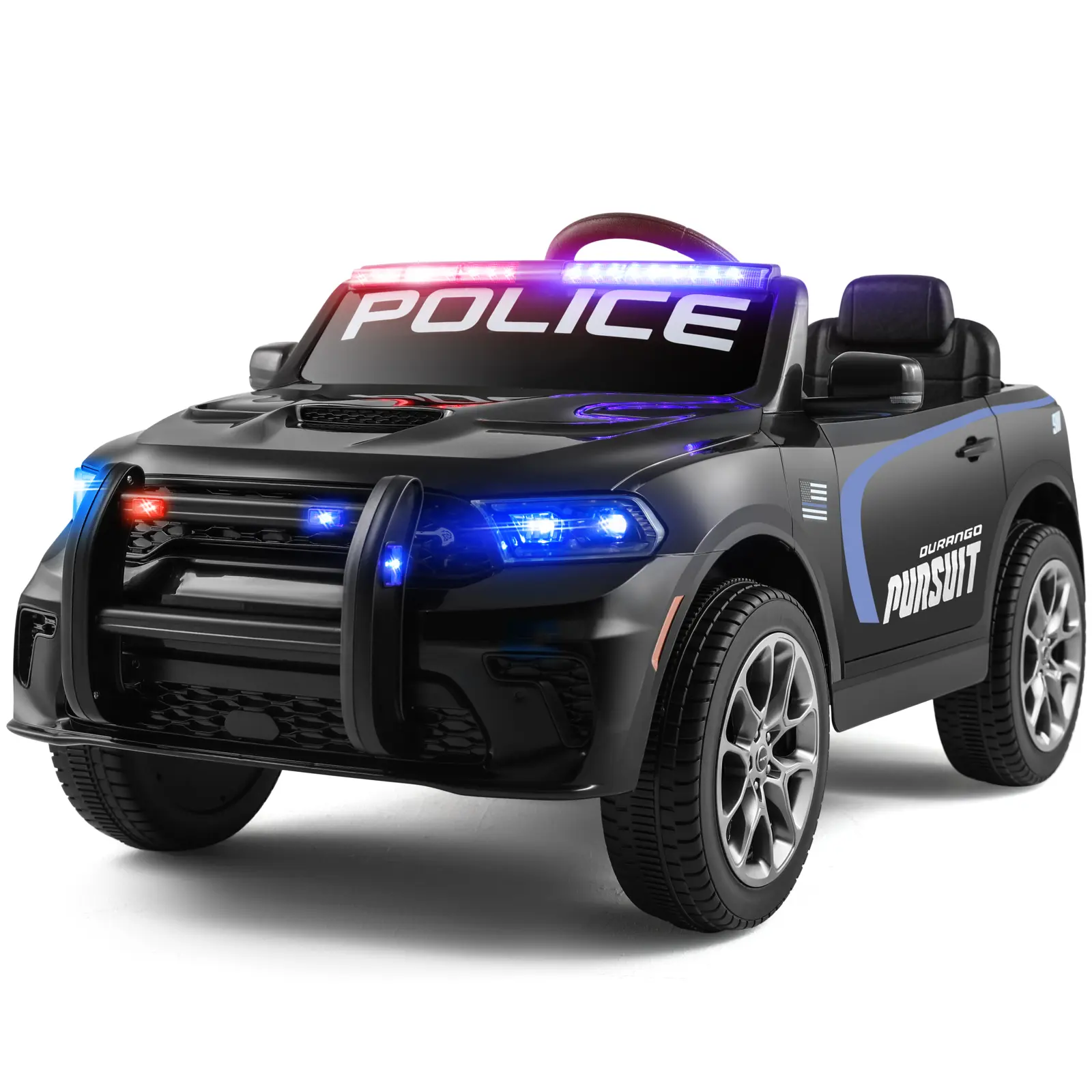 12V Kids Ride On Police Car Licensed Dodge Durango Electric SUV with Remote Control Dual 390 Motors LED Lights Music Bluetooth Siren Megaphone Battery Powered Toy for Kids