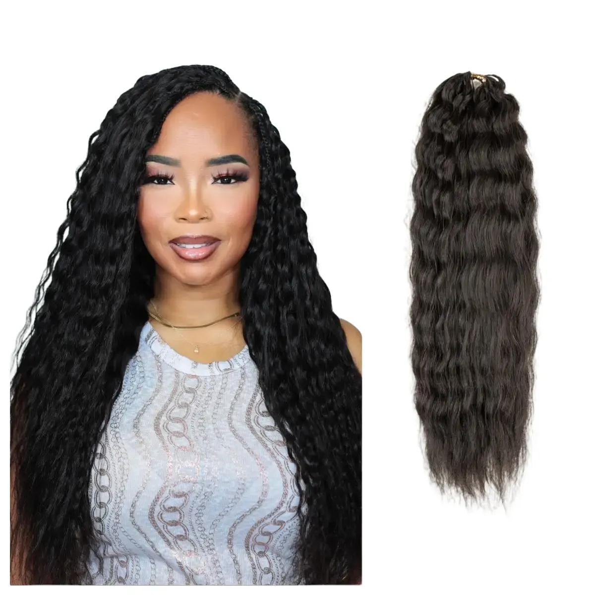 Lockbraids Wet and Wavy 100% Human Hair Crochet Extensions - Tangle-Free Miracle Knots Feather Pre-Separated Knotless for Boho Hair Braids, 50 Strands/Bundle, 14-22 Inch, 4 to 5 Bundles for Full Head