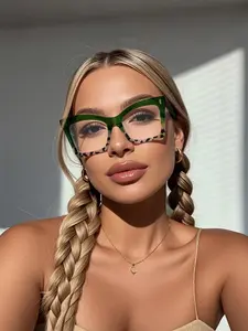 Women's Square Cat Eye Large Frame Colorblock Fashion Casual Decorative Glasses, Classic Geometric Frames for Daily Wear, Perfect Gift, Fashionable Frames Glasses