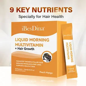 iBesDina Liquid Morning Multivitamin+Hair Growth-Clinically Tested Biotin for Thicke Hair in Women - lmprove Facial Wrinkles - 30 Packets x 10ml(0.35 FI Oz)