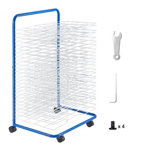 VEVOR Art Drying Rack, 25 Removable Shelves 23.75x 17.5x 38 inch Paint Drying Rack With Lockable Wheels, Carbon Steel Painting Drying Rack for Artwork in Classroom, Art Studios, Schools, Blue+White