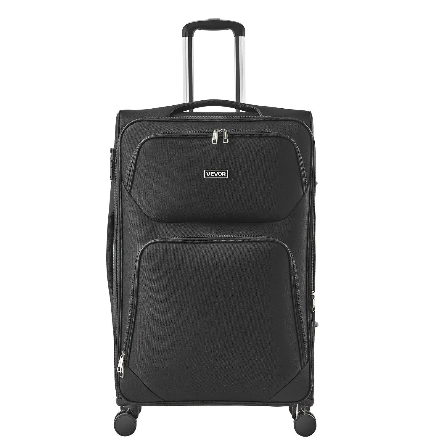 【Summerfinds】VEVOR 28-Inch Rectangular Single-Piece Softside Expandable Checked Luggage for Adult Travelers, Spinner Wheels, TSA Lock, Expandable Zippered Pocket, Lightweight Trolley Suitcase, Black